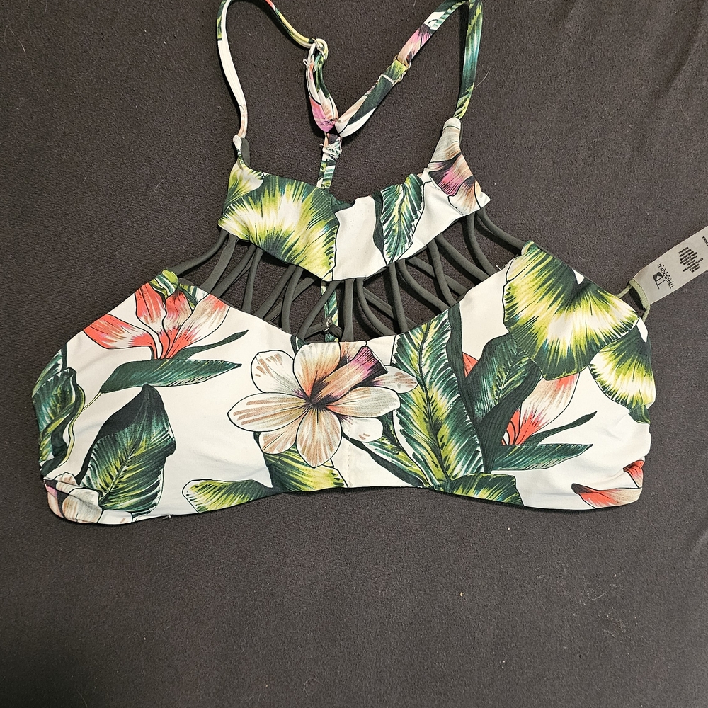 TiniBikini Tropical Floral Bikini Top - Green and White